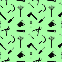 Gardening tools icons, seamless pattern.