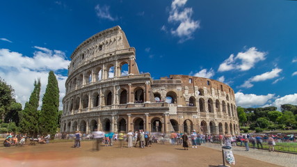 Fototapeta na wymiar The Colosseum or Coliseum timelapse , also known as the Flavian Amphitheatre in Rome, Italy