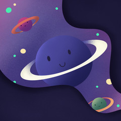 square galaxy space background with abstract shape and planets. space exploring.  illustration
