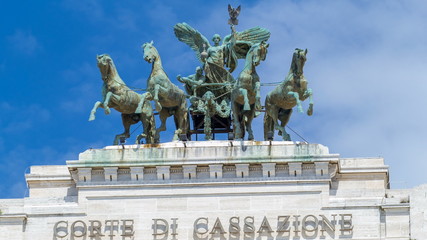 Obraz premium Rome, Italy. Monument with horses on top of Palace of Justice timelapse
