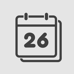 Vector icon calendar day, number 26, line flat