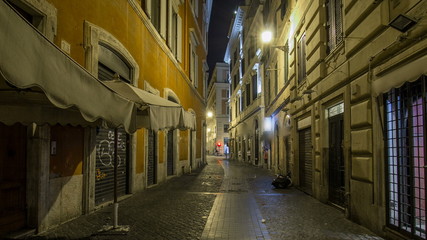Naklejka na ściany i meble Walk down streets of Rome timelapse from the Pantheon to fountain Trevi showing restaurants and the blur of people at night