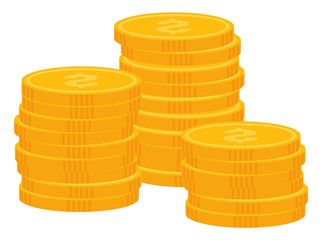 Pile of coins vector, isolated icon of money. Flat style monets business profit gain from project, gold dollar coin, treasure wealth and financial stability, assets