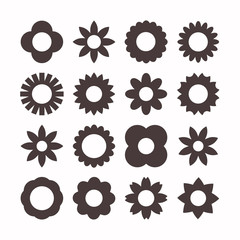 Flower icons collection. Set of black cartoon flower clip art. Vector illustration.