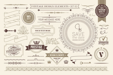 Calligraphic design elements . Decorative swirls and scrolls, vintage frames , flourishes, labels and dividers. Valentine's day special pack design elements. Retro vector illustration © FourLeafLover