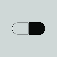 Vector icon of a pill on gray background. Concept of healthcare or drugs.
