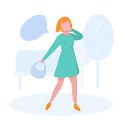 Flat Illustration with woman walking down the street