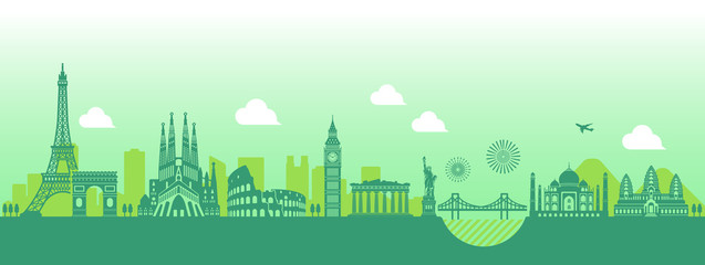 World heritage / famous landmark buildings vector illustration ( side by side )