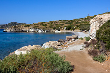 Fototapeta na wymiar Arki island, the beautiful beach near the small village, Dodecanese Islands, Greece