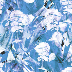 Vintage seamless watercolor pattern of plants. Leaves of linden, aspen, maple, birch. Herbs, autumn leaves. stylish pattern. Abstract paint splash. Tree cedar, pine, birch, maple. Forest background.