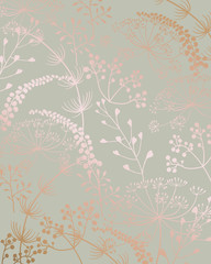 Floral line art seamless pattern with leaves shapes