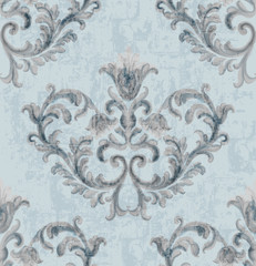 Rococo silver texture pattern with floral ornaments