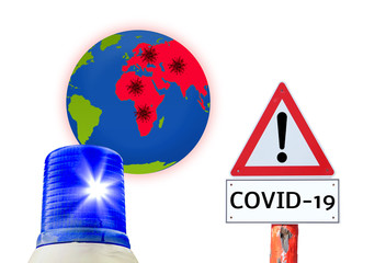 COVID-19 Warnschild mit Weltkugel
