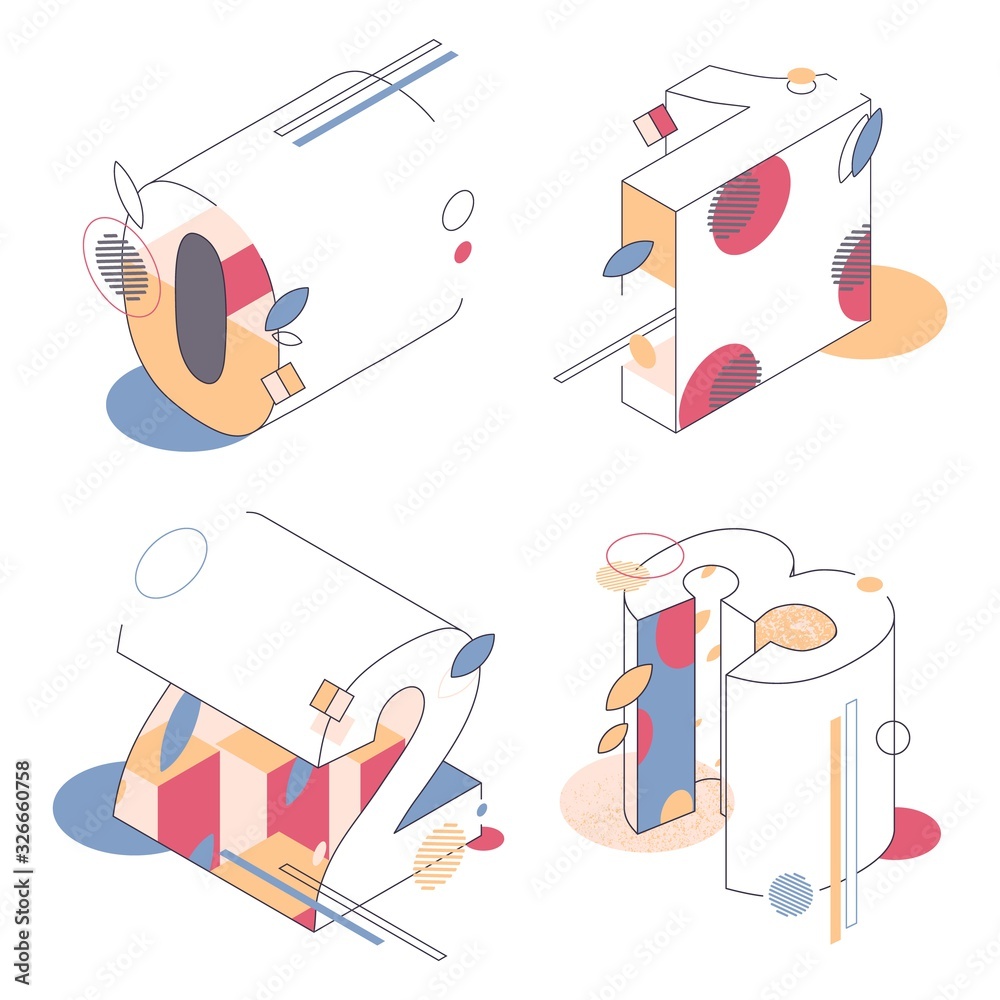 Poster funny colored isometric numbers sequence from zero to one two three. isolated on white background 3d
