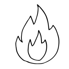 Hand drawn doodle fire, flame. Simple thick black line. Best for design of nature and children s coloring book. camping and hiking concept