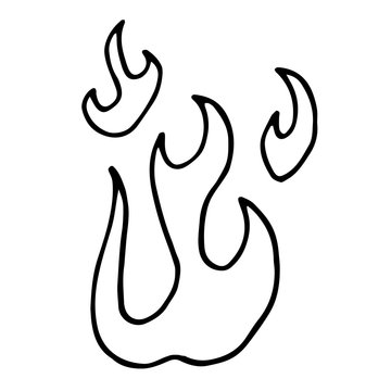 Hand drawn doodle fire, flame. Simple thick black line. Best for design of nature and children s coloring book. camping and hiking concept