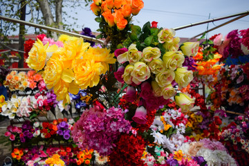 flower shop counter. Lots of different colors.
