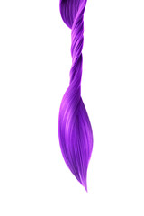 Purple hair isolated on white background. Long ponytail