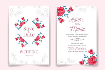 Fototapeta na wymiar Wedding invitation card template set with water color floral frame and border Flowers decoration for save the date, greeting, rsvp, thank you, poster, cover Botanic illustration premium vector