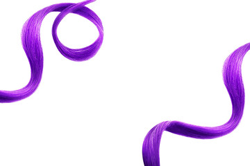 Purple hair on white, isolated. Thin curly threads as background