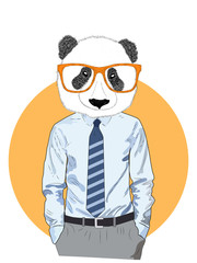Sketch panda in a shirt and trousers and tie. Businessman style. Hand drawn illustration