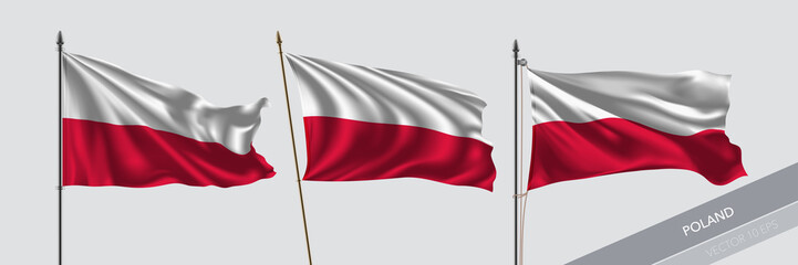 Fototapeta na wymiar Set of Poland waving flag on isolated background vector illustration