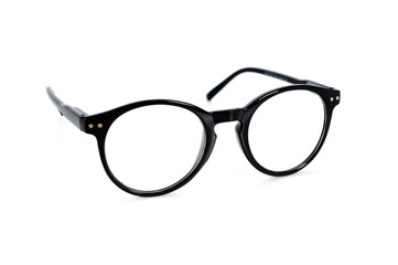 Glasses with diopters and a dark rounded frame, universal for men and women.