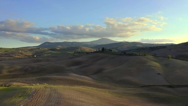 Sunset above amazing landscape, photo from a drone