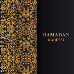  Square background with golden mandala pattern. Greeting card Ramadan Kareem. Vector EPS 10.