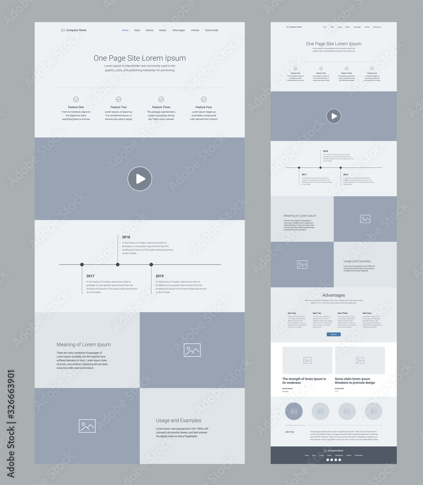 Canvas Prints landing page wireframe design for business. one page website layout template. modern responsive desi