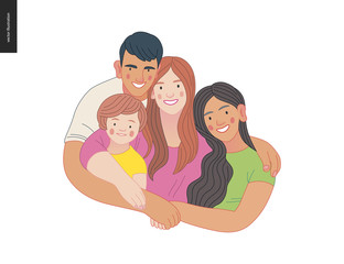 Happy international family with kids -family health and wellness -modern flat vector concept digital illustration of a happy family of parents and children, family medical insurance plan