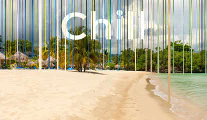 Chill. Art vision of travel concept - lines design on beautiful nature scenery for vacation. Modern...