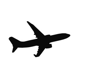 Contour, silhouette of a modern passenger plane in flight. Isolate on a black background.