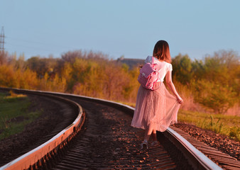  The girl goes by rail. Travel