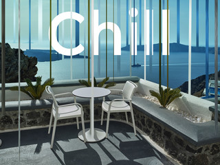 Chill. Art vision of travel concept - lines design on beautiful nature scenery for vacation. Modern artwork, contemporary art collage. Concept of travelling, trip, vacation, holidays, weekends.