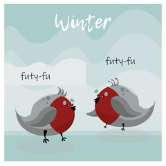 Fototapeta na wymiar Cute winter illustration with bullfinches