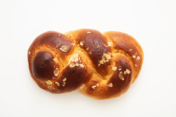 Easter greek tsoureki braid, sweet bread brioche isolated on white