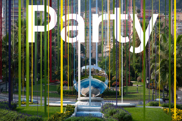 Party. Art vision of travel concept - lines design on beautiful nature scenery for vacation. Modern...