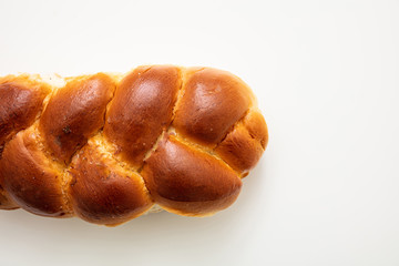 Easter greek tsoureki braid, sweet bread brioche isolated on white