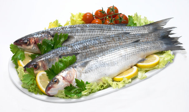 Cefali su insalata con limone e pomodorini