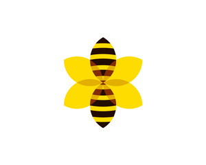Bee logo from round guide lines forming a hexagon flower. 