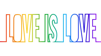 One line drawing of quotes. LOVE is Love, the colors of the rainbow. minimalistic linear illustration of the concept of love from a continuous line