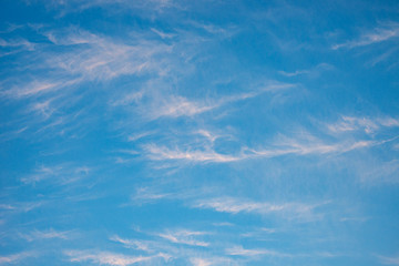 Clouds are streaks and blue sky.Flushed, fluffy white clouds scatter in full light clear sky.