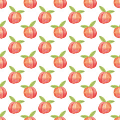 peaches and leaves watercolor seamless pattern. Background for design postcard, poster