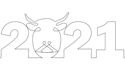 One line drawing style number 2021. Year of the cow