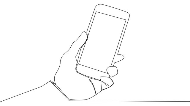 Continuous Line Drawing Of Hand Using Social Media Mobile App On Smart Phone.