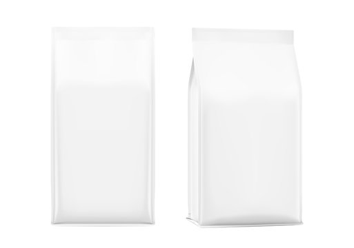 Realistic food bags isolated on white background. Front and isometric view. Vector illustration. Can be use for template your design, presentation, promo, ad. EPS 10.	