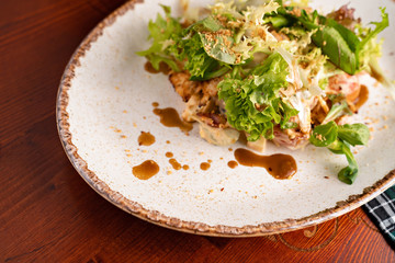 part a white plate. salad closeup. 