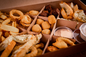 box assorted snacks deep-fried beer