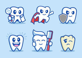 collection of dental Tooth cartoon character design